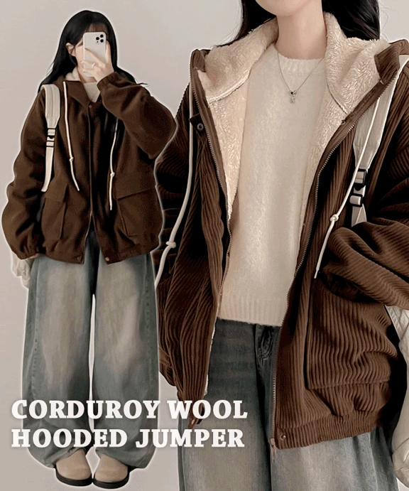 [양털안감/오버핏]코듀하이 보아털 후드점퍼