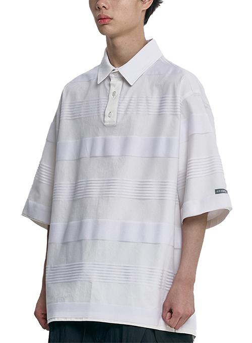 Stripe Mesh Layered Polo Shirt [WHITE]