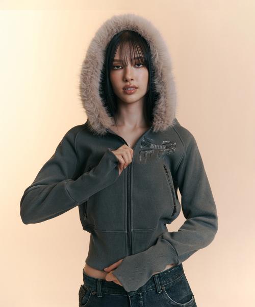 Becky Fur Hoodie Jacket (Charcoal)