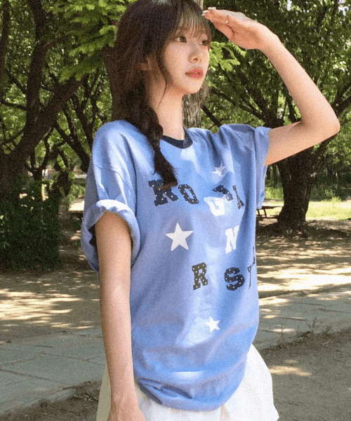 Logo Spell Point Starry Ringer T-shirt Blue