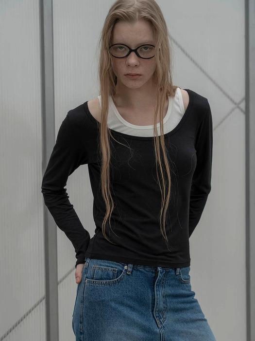 Two-Way U-Neck T-Shirt_BLACK
