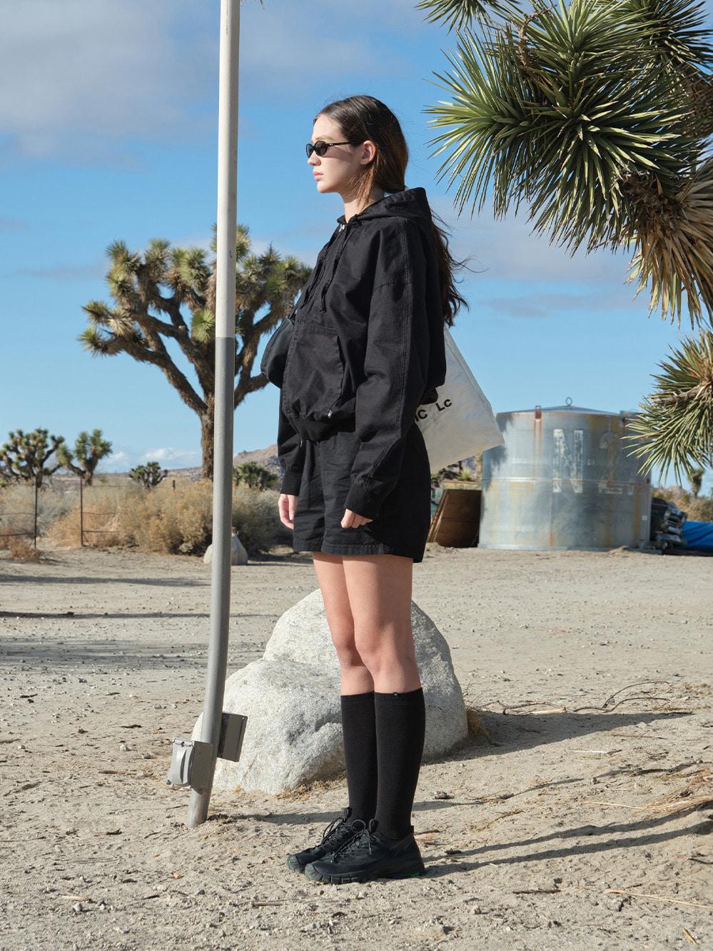 WASHED COTTON ZIP-UP HOODIE_BLACK