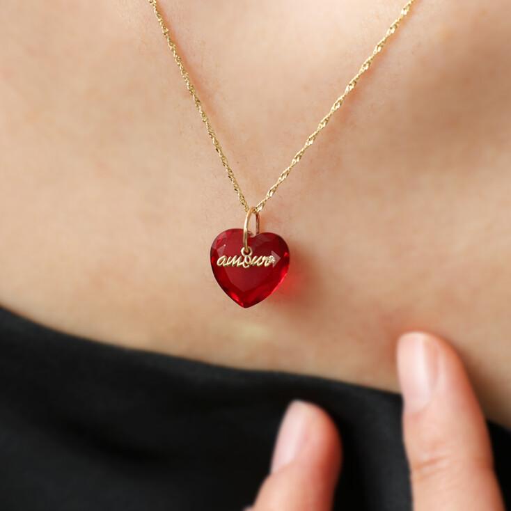 [Red glass] amour heart Pendant