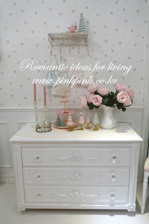 프렌치 로즈 가렌드 3단 서랍장