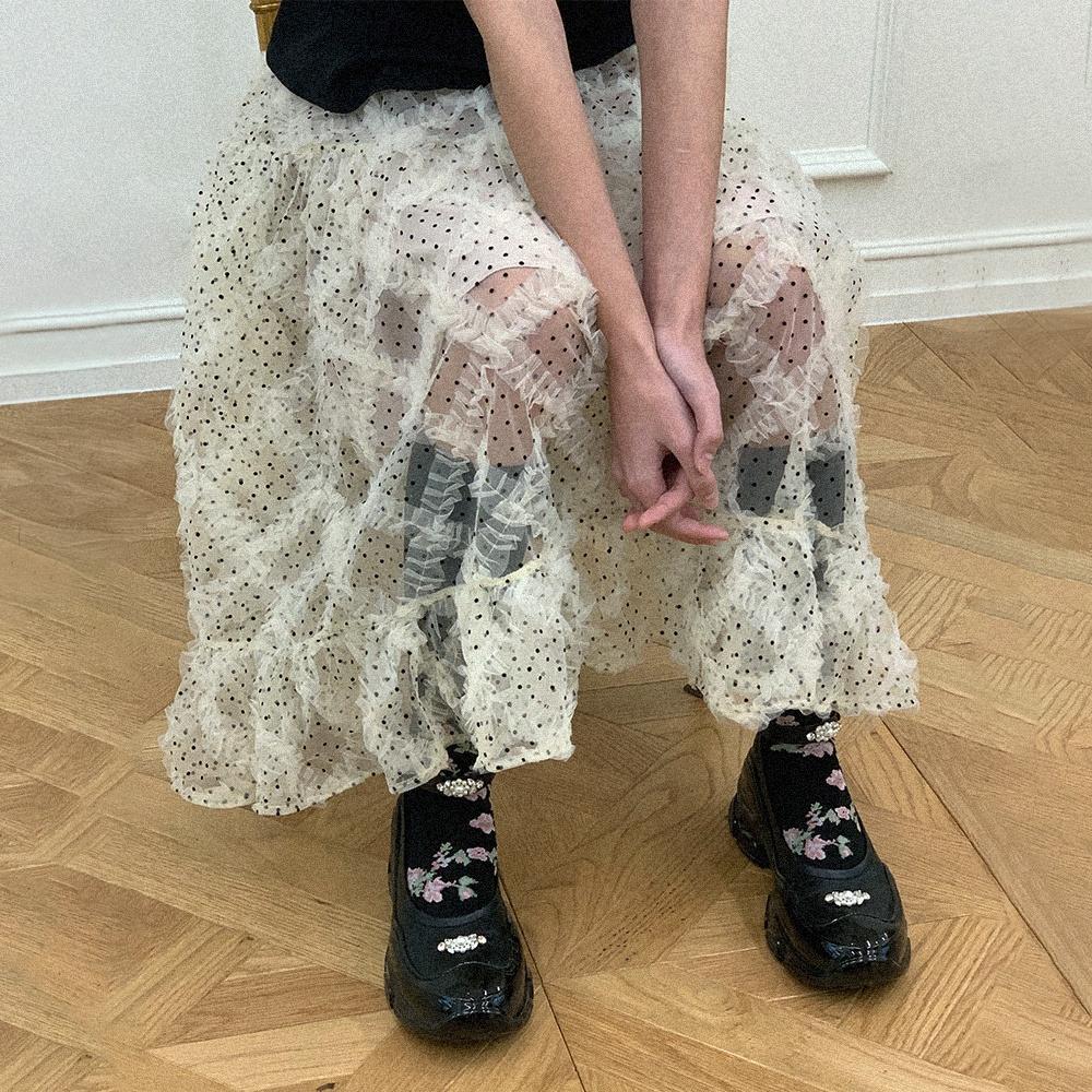 [3/19(화) 예약배송] Polka dot frill skirt / Champagne