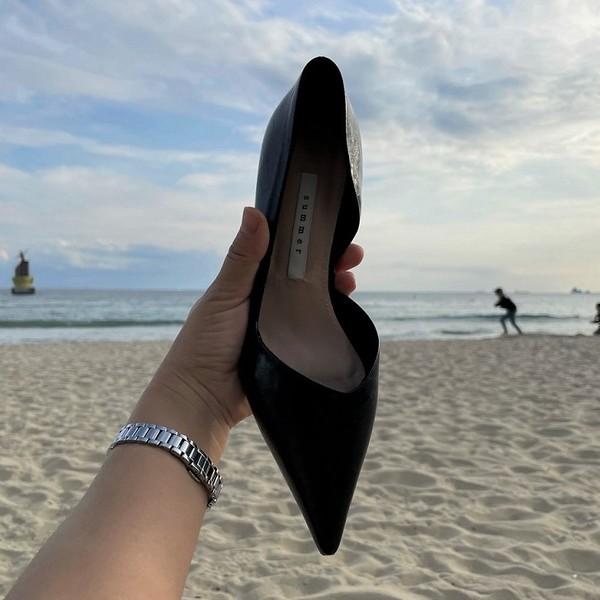 Kate Side Open Middle Heel < S21013 > 케이트 사이드 오픈 미들힐 5컬러 5cm -  퍼플 - 235, 브라운 - 240