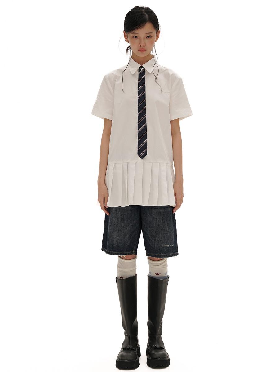 MOROMORO2 Crisp Pure Pleats Shirt Dress