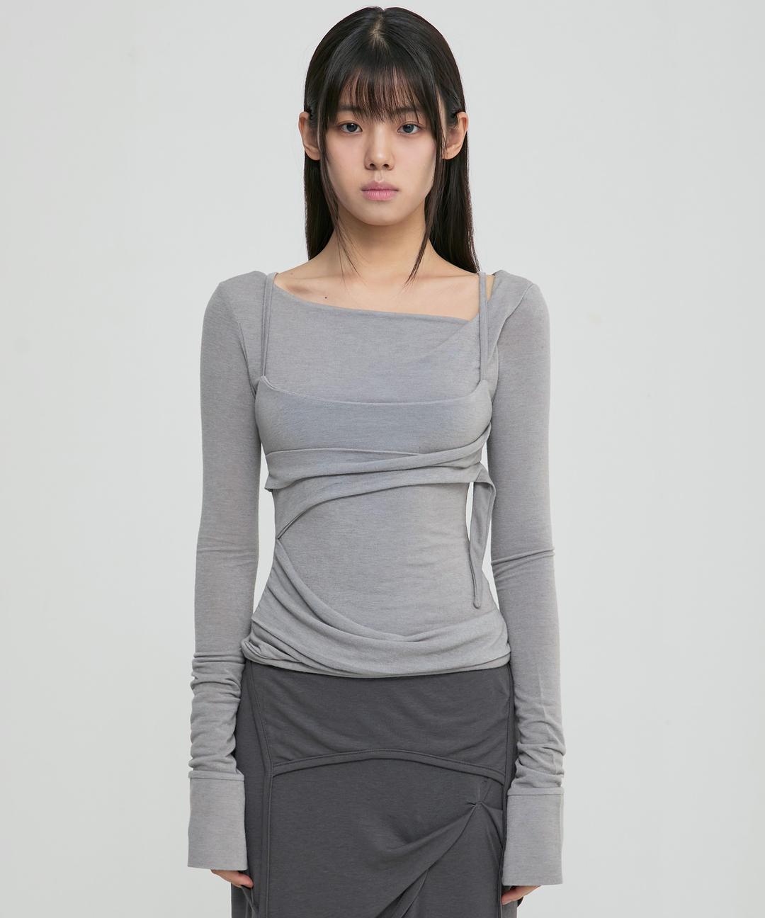 Layered Bustier Long Sleeve (FL-105_Gray)