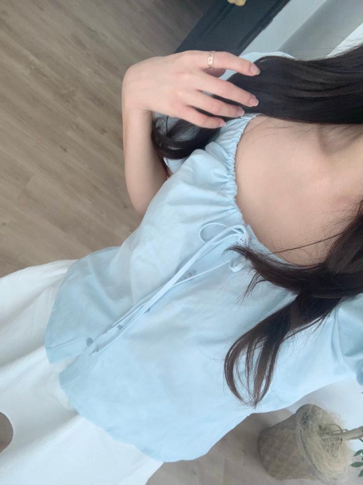 [2way🤍] 르젠 리본 셔링 퍼프 블라우스