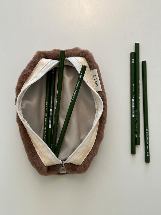 Clam round pencilcase _ Fur Teddy bear
