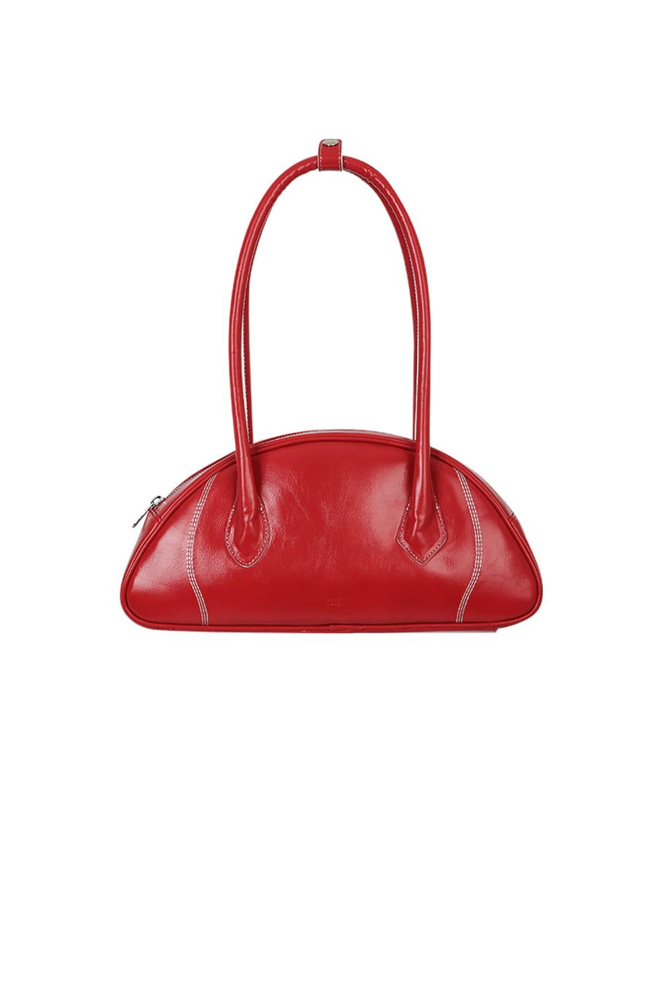 STITCH LEATHER BAGUETTE SHOULDER BOWLING BAG - RED