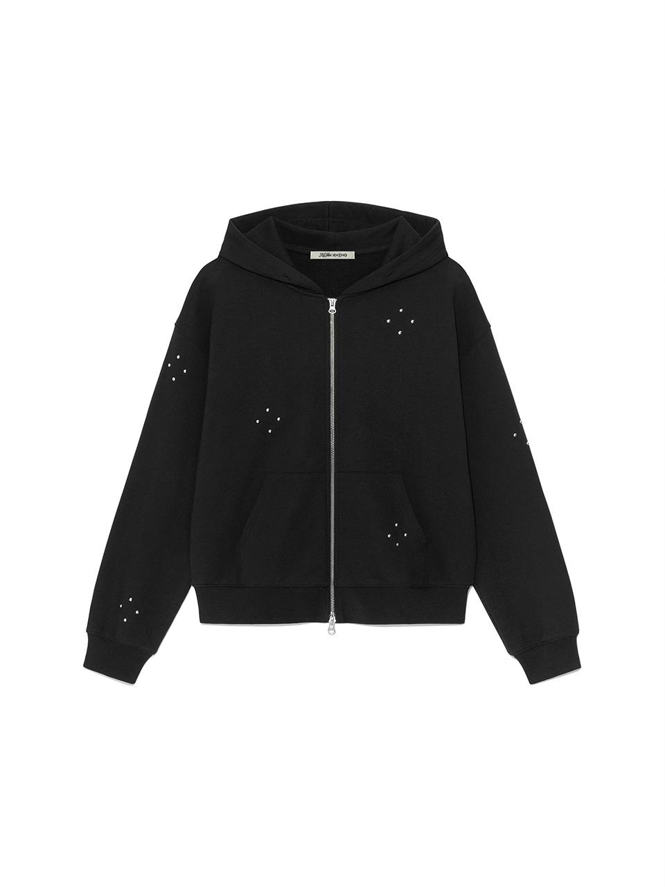[Kijun X KHIHO] Dew Studded Zip-Up Hoodie Black