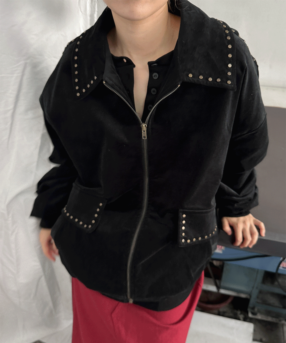 언베일 (2color) 스터드 스웨이드 오버 자켓