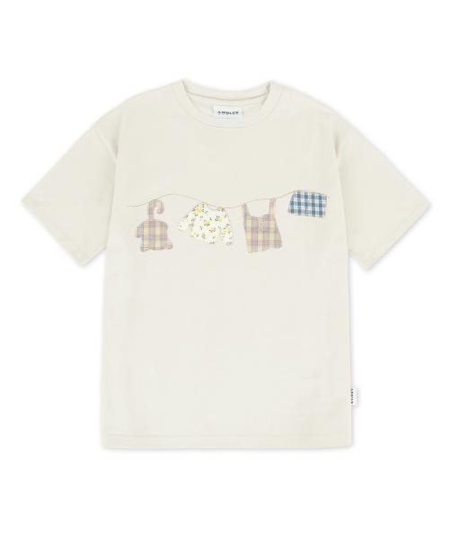 A Clothes Line 아플리케 자수 반팔 티셔츠 AS1310 (아이보리)
