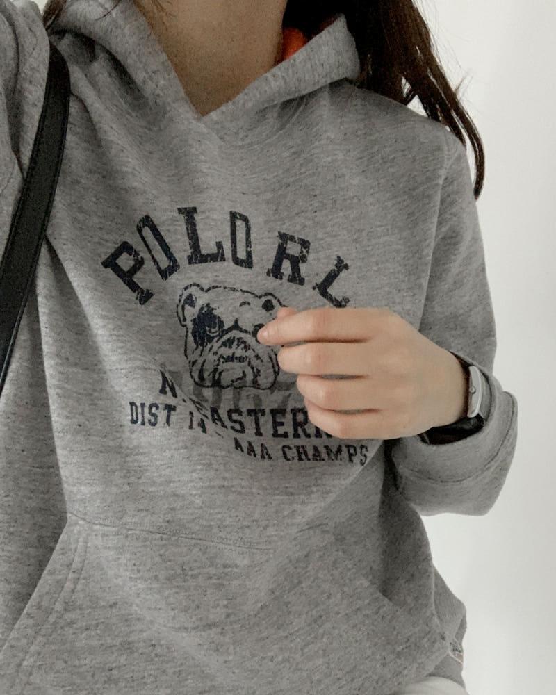 폴로랄프로렌 여성 보이즈 불독 그래픽 그레이 기모 후드티