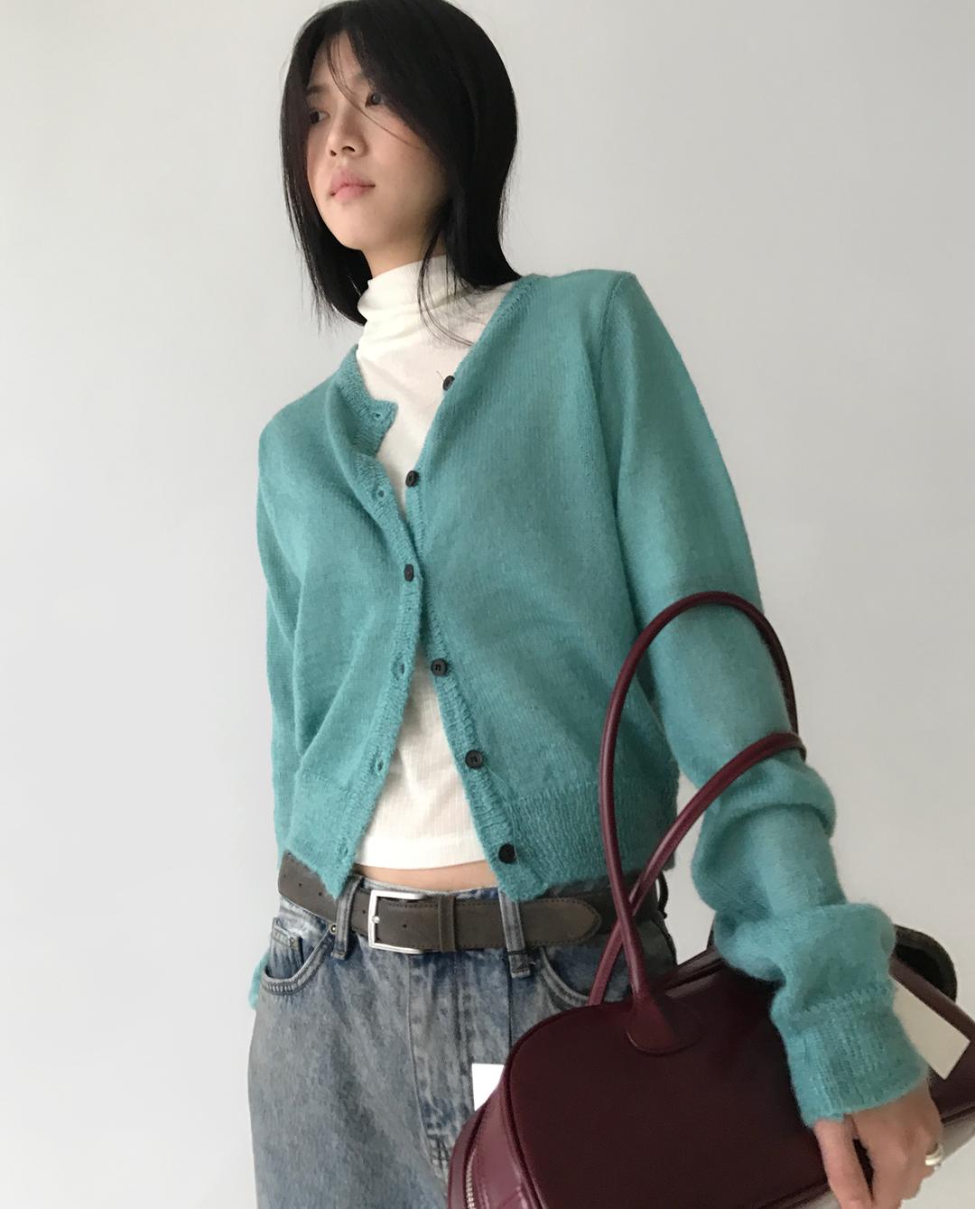 KID MOHAIR CRAYON CARDIGAN, MINT (4C)