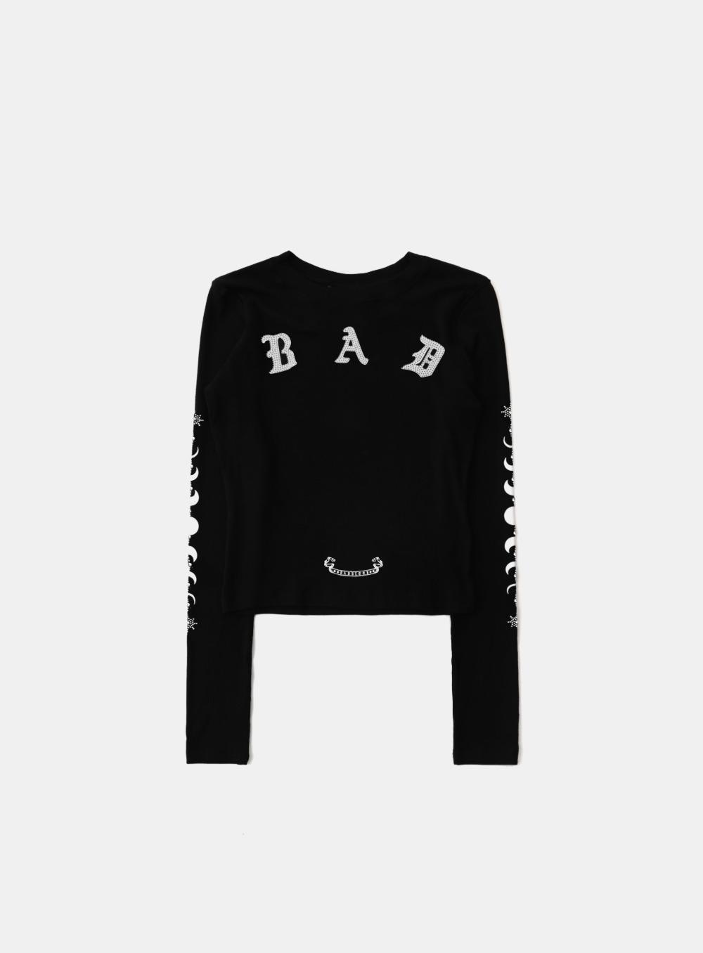 [w-tee25-159] 미스틱 라인스톤 로고 져지 슬림 롱슬리브 - 블랙