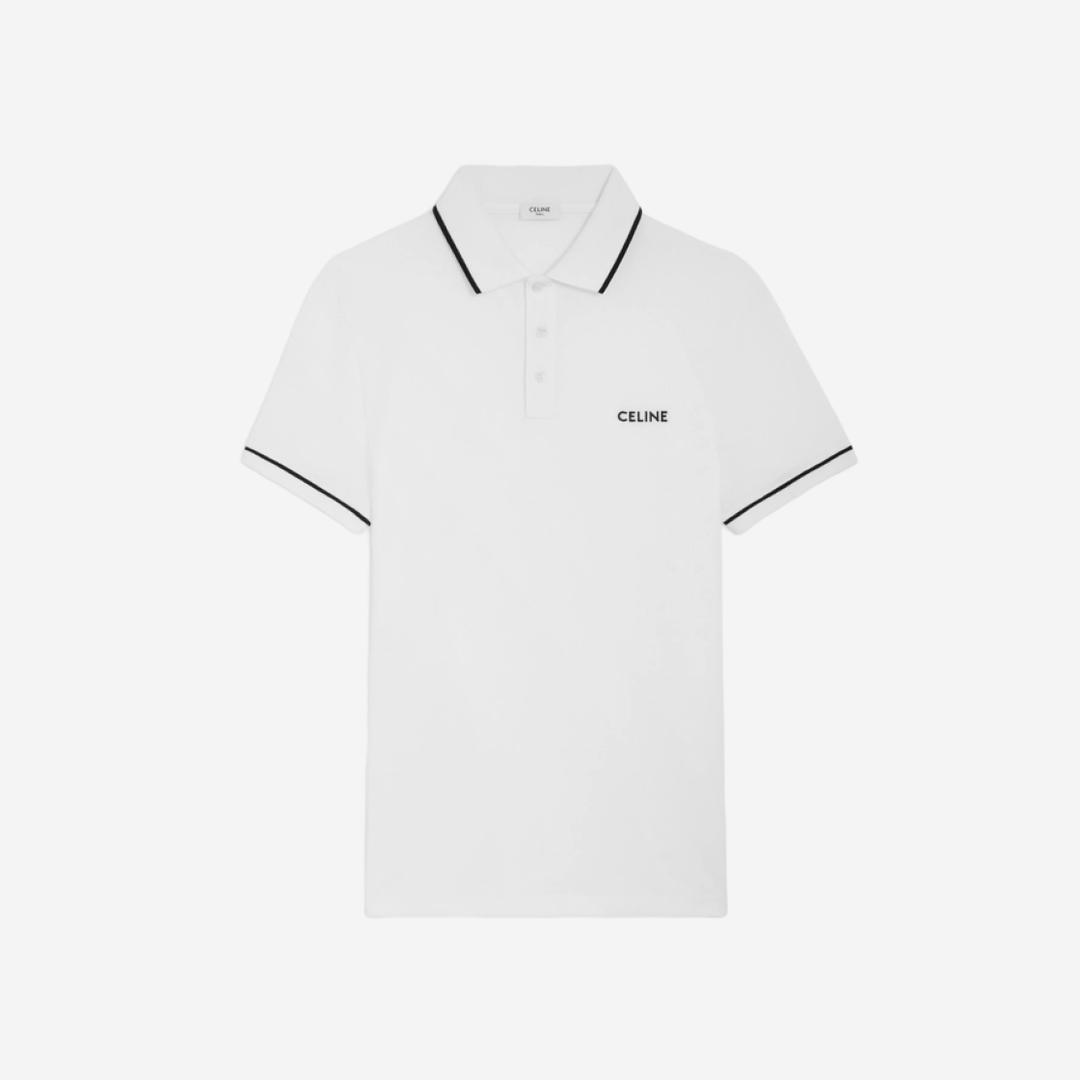 Celine Classic Polo Shirt in Cotton Pique Off White Black