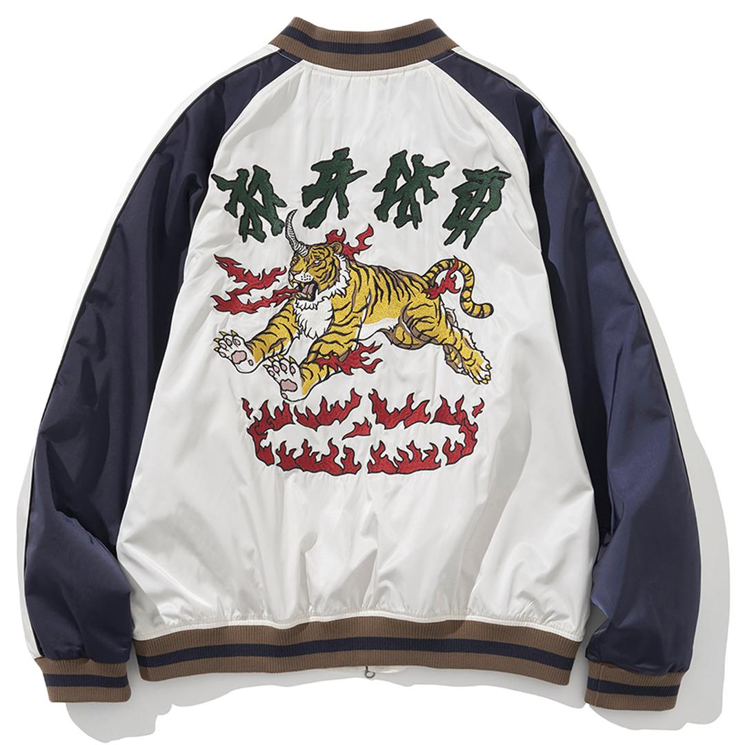 Horned Tiger Satin Blouson Jacket - Ivory