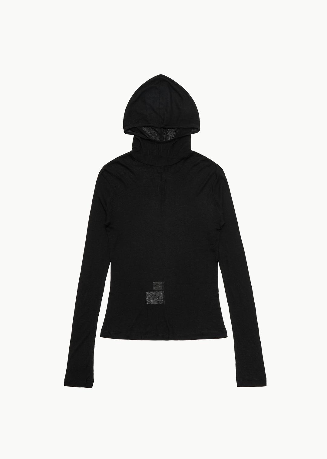 sheer rib hoodie l/s, black