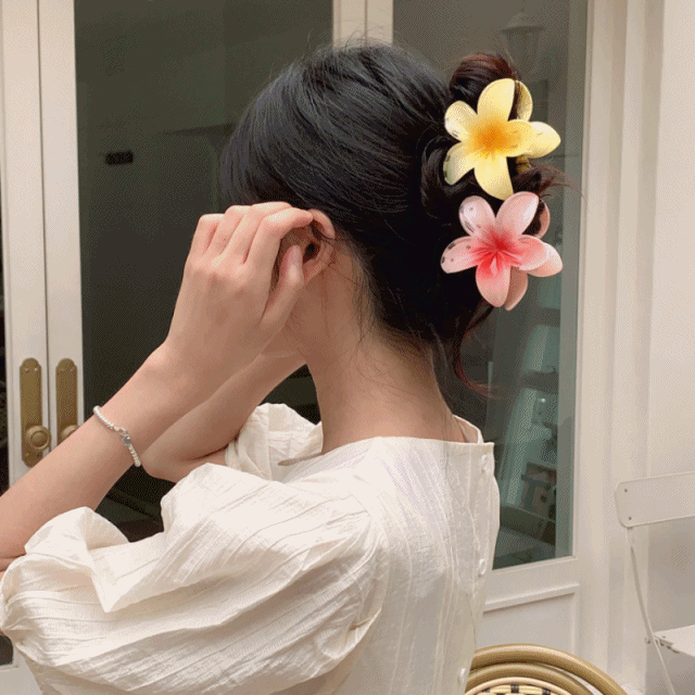 [바캉스템] 하와이 플라워 그라데이션 올림머리 반묶음 헤어 집게핀 4color