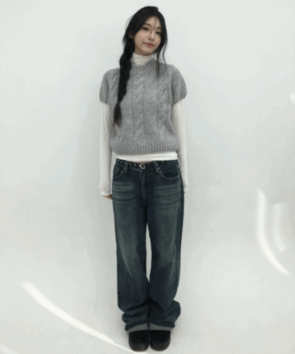 [강추/5컬러] 라운드넥 꽈배기 반팔니트