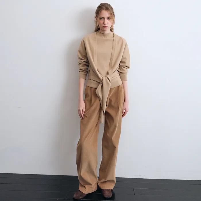One-tuck Corduroy Wide Pants (Beige)
