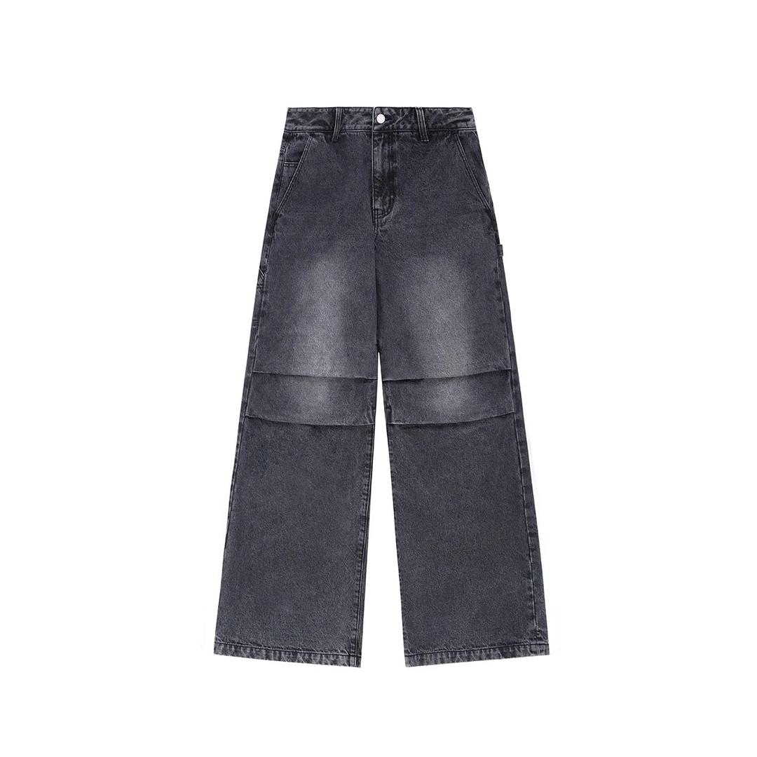 파라슈트 워싱 와이드 데님 팬츠 - BLACK