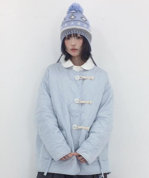 RIBBON QUILTED JACKET [LIGHT GREY]