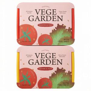 [꿈쟁이 x 컬러풀]베지가든 x2개(빨강+노랑 화분 2종 set_ 방울 토마토 + 상추씨앗)