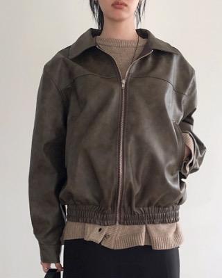 marble blouson leather jacket (2color)