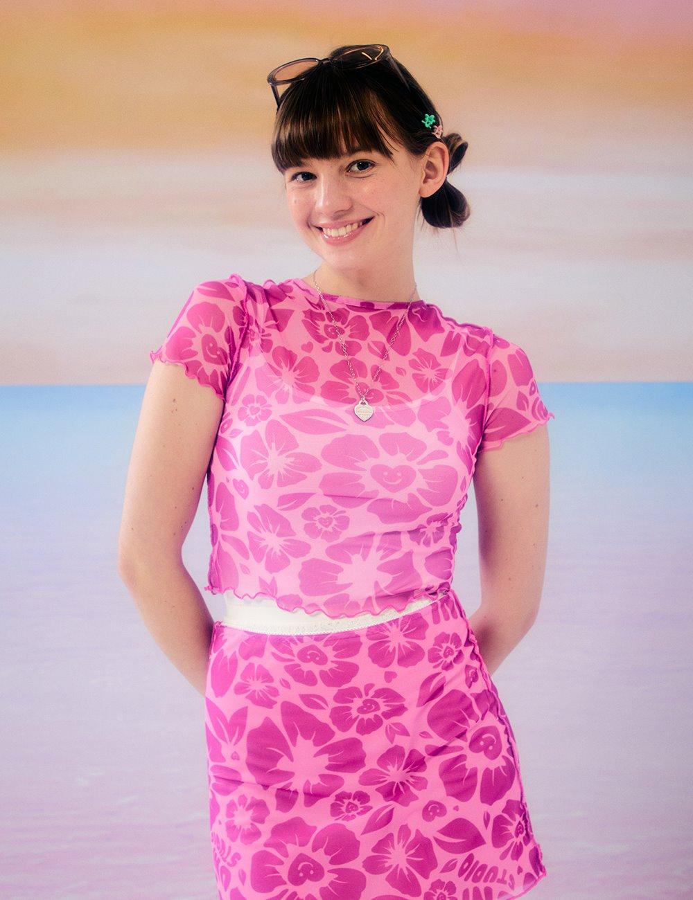 SUMMER BLOSSOM CROP T-SHIRT (PINK)