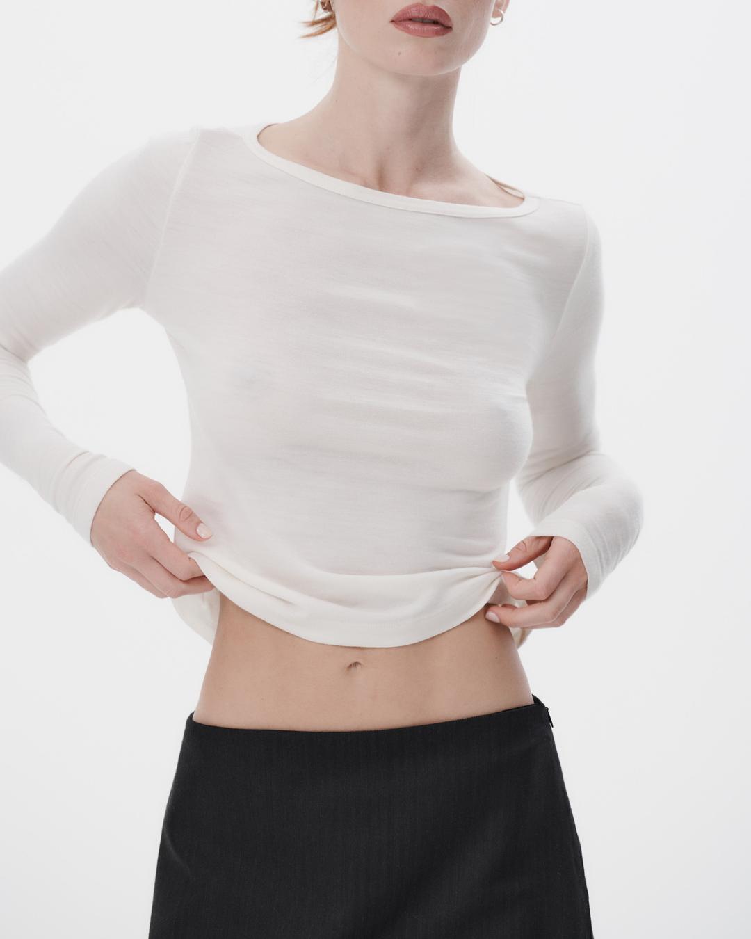 The Long Sleeve T-Shirt in Merino Jersey - S / Cream