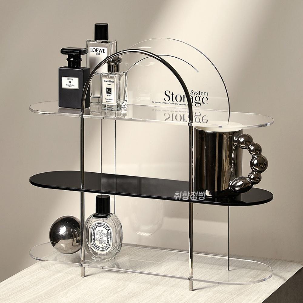 블랙 향수트레이 아크릴 3단 선반 오브제