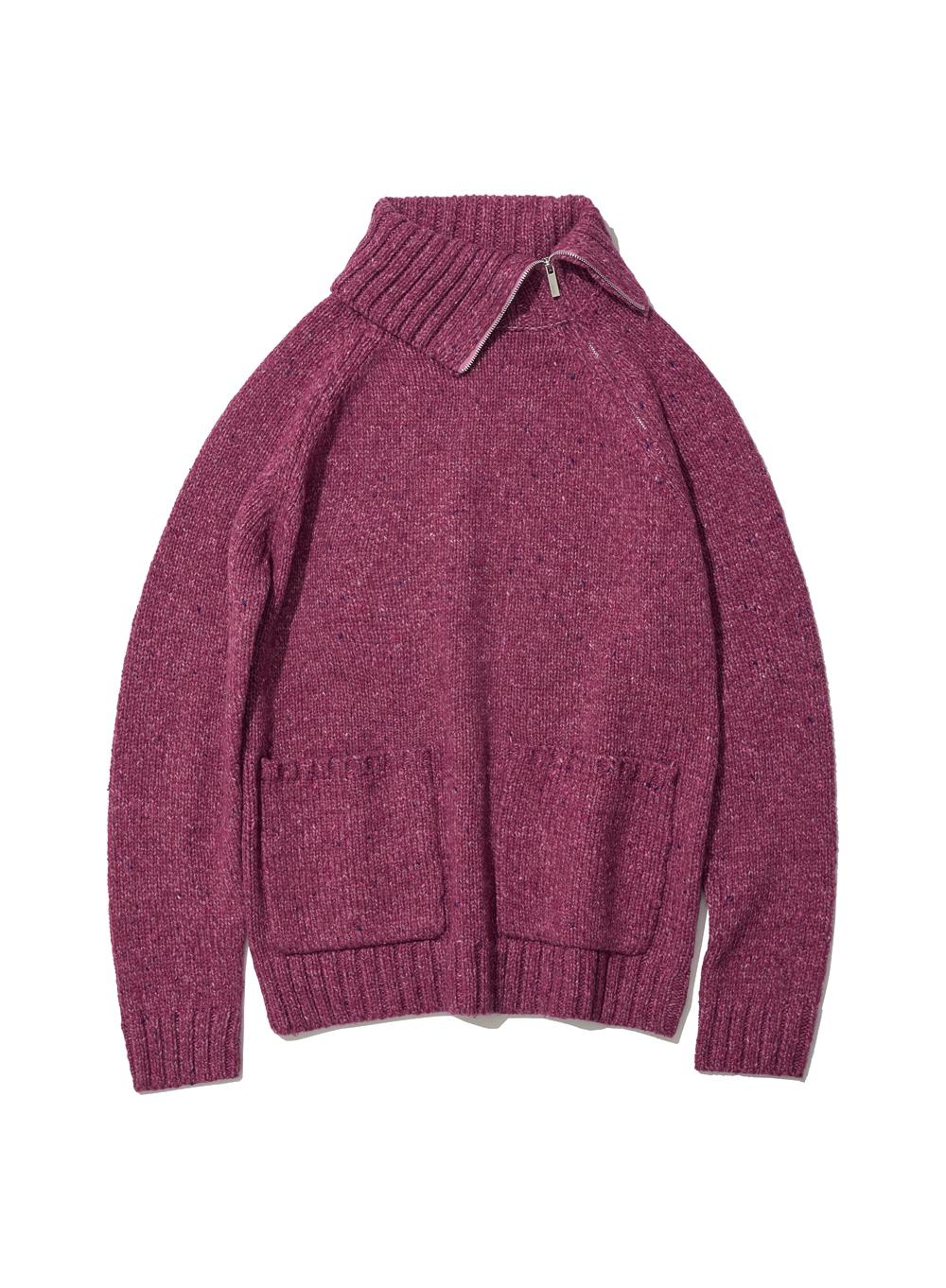 [WOMEN] GRADIENT HALF ZIP-UP POCKET KNIT CREWNECK_PLUM