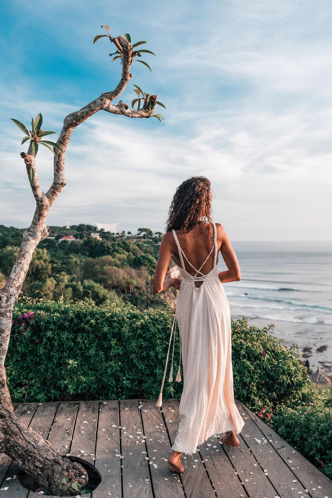 Off-White Organic Hand Loomed Boho Simple Wedding Dress - XS