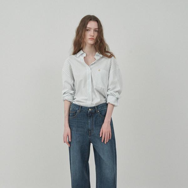 빈티지 롤업 와이드 데님 - Dark Blue