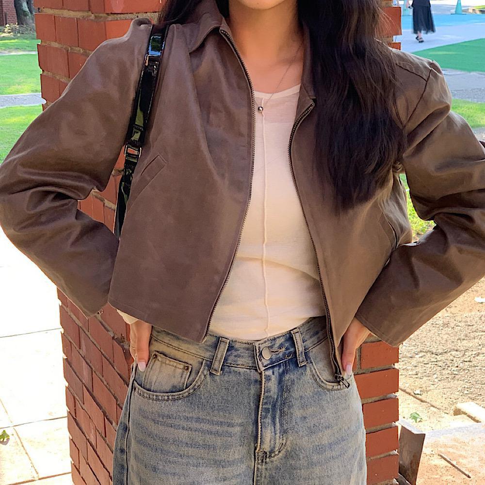 여성 빈티지 가죽 자켓 크랙 레더 점퍼