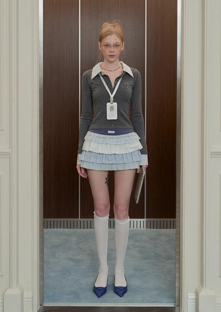 [예약판매 10% 할인] UP ACADEMY Contrast Stitch Soft Cake Skirt (2color)