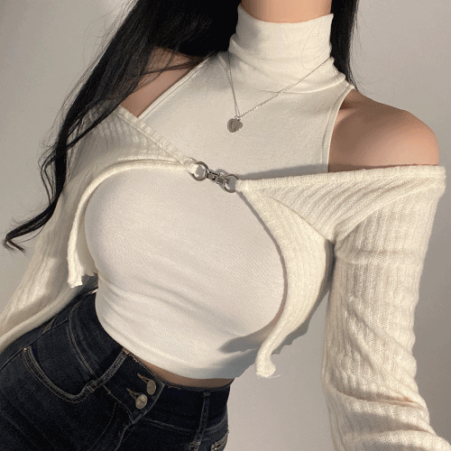 [여신라인세트/울소재] 크롭 목폴라 나시 니트 볼레로 가디건 세트