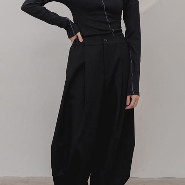 [UNISEX]Back double tuck pants Black