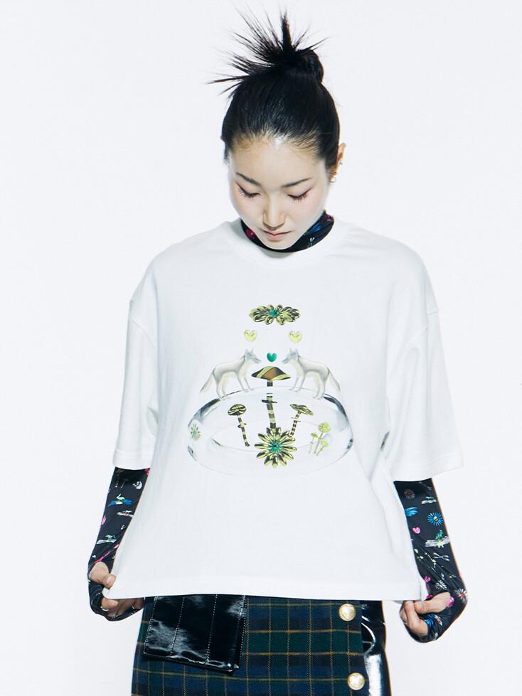 그래픽 프린트 반팔 티셔츠 (화이트)