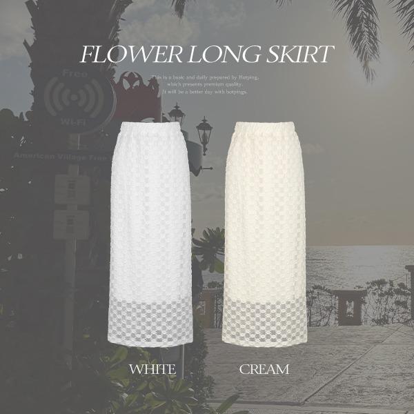 [플라워패턴🌼/데이트룩/쫀쫀][MADE] 휴디 플라워 레이스 밴딩 롱스커트(44~110)(빅사이즈스커트-긴치마-H라인스커트-시스루스커트-입체패턴-스판스커트-나들이룩-여행룩-간절기스커트)