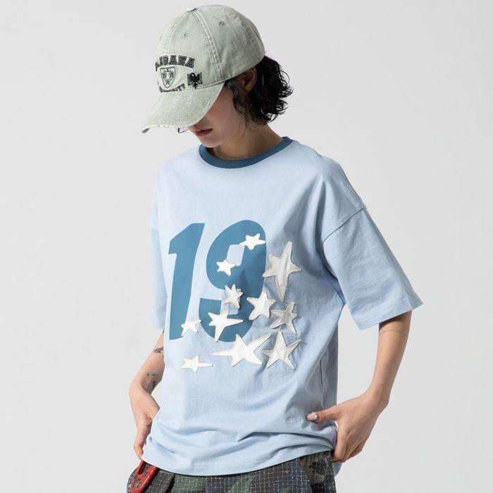 GT124 넘버링 스타 아플리케 티셔츠 (BLUE)