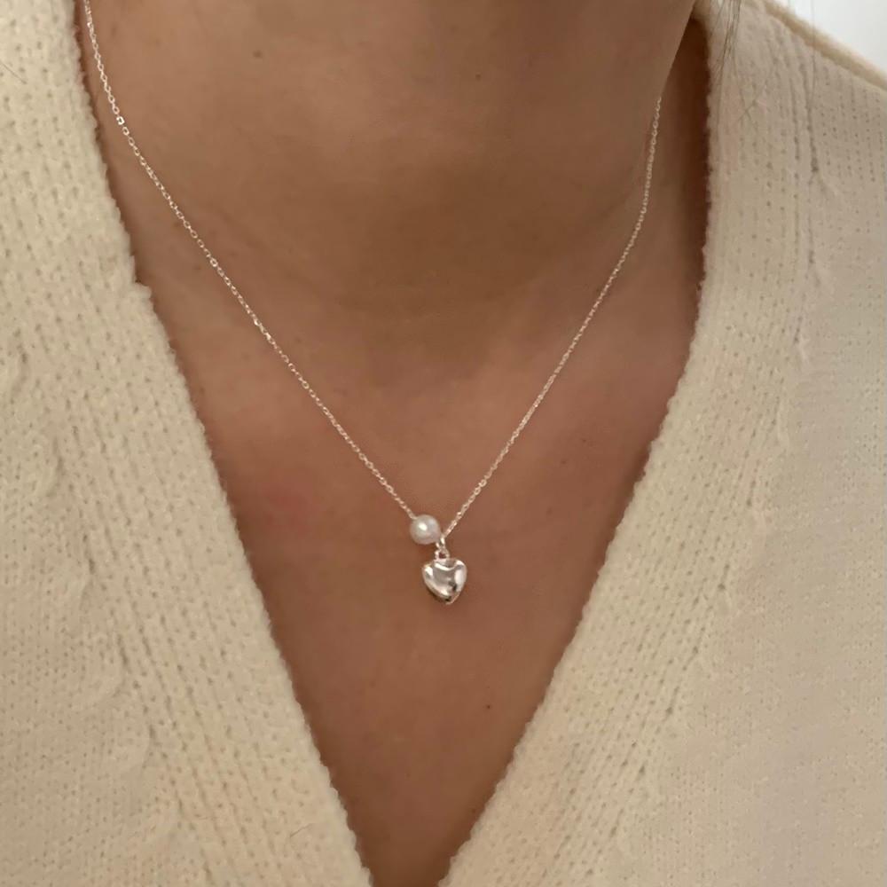 실버 925 담수 진주 통통 하트 페미닌 은 목걸이