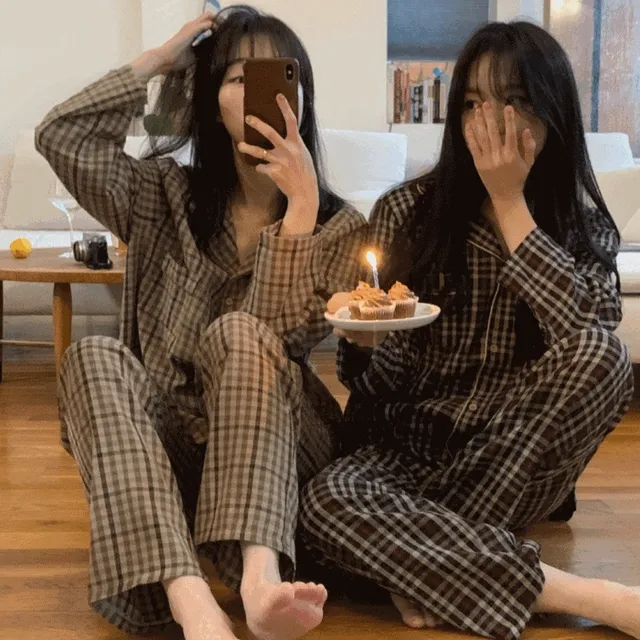 캘리 체크 파자마세트 (커플파자마/2size) - 2 color