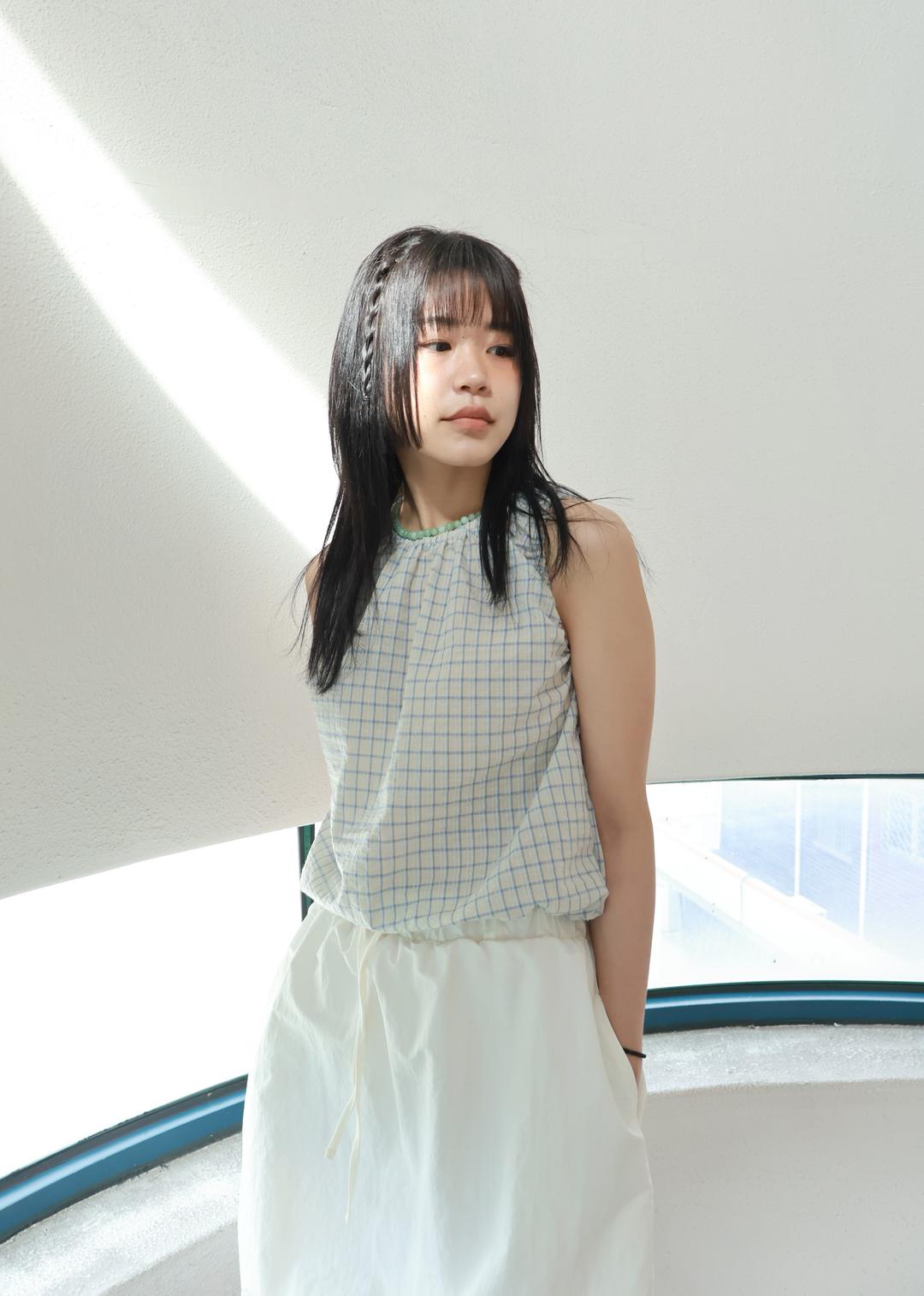 check string sleveless (cream, seersucker) 체크 스트링 슬리브리스