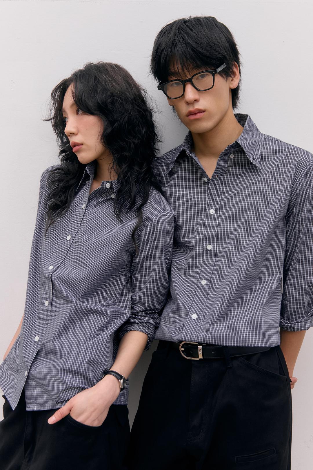 ROLL UP CHECK SHIRTS_BLACK