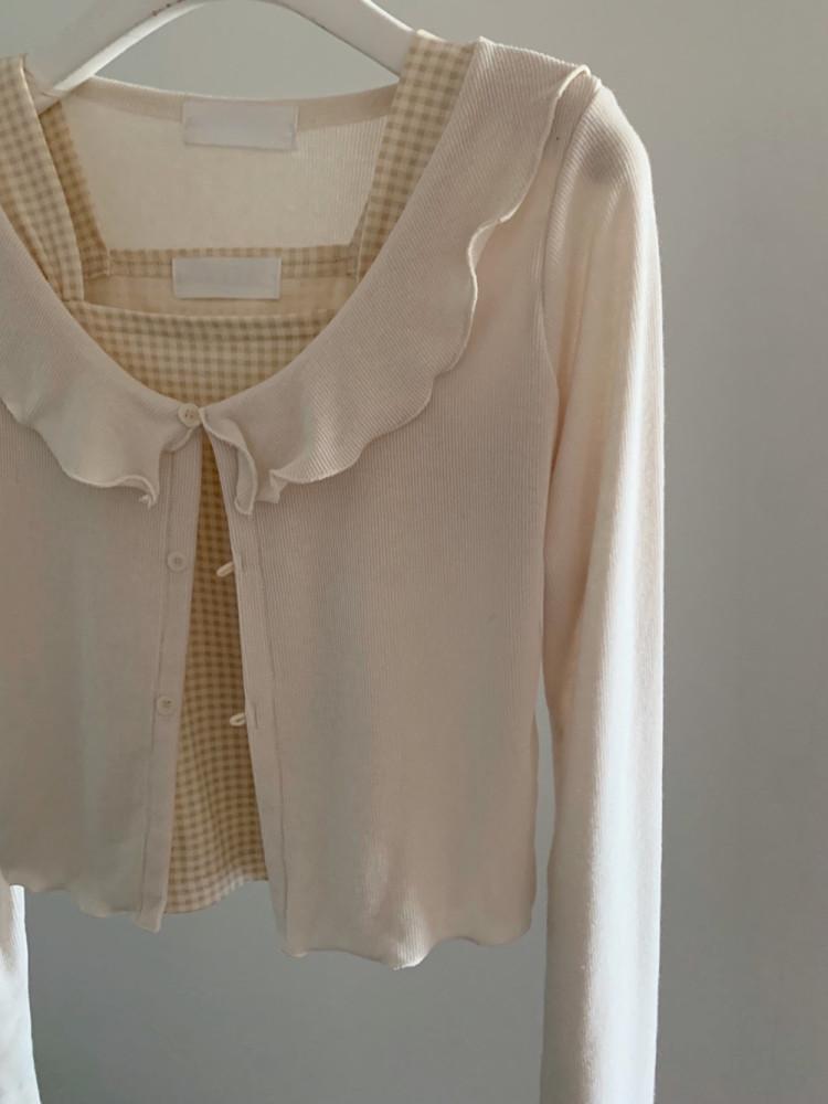 [크림 당일] 베이비 카라 프릴 가디건 물결 웨이브 cd (2color)