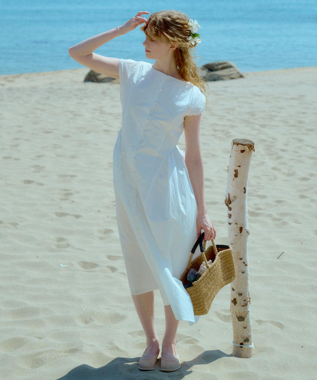 Summer Haze Nylon Maxi Dress ( White )